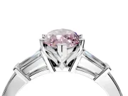 3 Stone Engagement Ring Setting for Fancy Pink Marquise Center with Channel Baguette Accents and Prong Head in Platinum