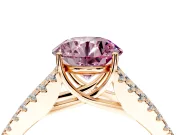 Solitaire Engagement Ring Setting for Fancy Pink Round Cut Center with Pave Split Shank and Prong Head in Rose Gold