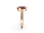 Milgrain Halo Engagement Ring Setting for Fancy Pink Emerald Cut Center with Wide Pave Band and Prong Head in Rose Gold