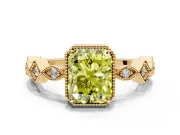 Milgrain Bezel Engagement Ring Setting for Fancy Yellow Radiant Cut Center with Marquise Stations and Bezel Head in Yellow Gold
