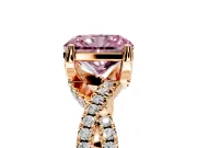 Solitaire Engagement Ring Setting for Fancy Pink Radiant Cut Center with Narrow Twist Pave Band and Prong Head in Rose Gold