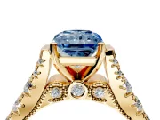 Solitaire Engagement Ring Setting for Fancy Blue Radiant Cut Center with Pave Cathedral Shoulders and Prong Head in Yellow Gold