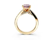 Solitaire Engagement Ring Setting for Fancy Pink Princess Cut Center with Crossover Accents and Prong Head in Yellow Gold