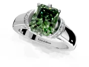 Solitaire Engagement Ring Setting for Fancy Green Radiant Cut Center with Wide Band, Pave Collar and Prong Head in White Gold