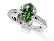 Floral Engagement Ring Setting for Fancy Green Pear-Shaped Center with Four Accent Clusters and Prong Head in Sterling Silver