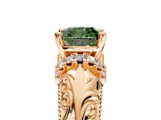Solitaire Engagement Ring Setting for Fancy Green Cushion Cut Center with Filigree Accent Basket and Prong Head in Rose Gold