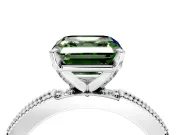 Solitaire Engagement Ring Setting for Fancy Green Asscher Cut Center with Milgrain-Edged Pave Band and Prong Head in Sterling Silver