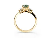 3 Stone Engagement Ring Setting for Fancy Green Oval Center with Round Cut Side Accents and Prong Head in Yellow Gold