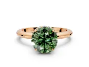 Hidden Halo Engagement Ring Setting for Fancy Green Round Cut Center with Plain Rounded Band and Prong Head in Rose Gold