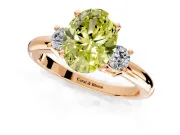 3 Stone Engagement Ring Setting for Fancy Yellow Oval Center with Wide Plain Band and Prong Head in Rose Gold