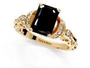 Solitaire Engagement Ring Setting for Fancy Black Emerald Cut Center with Filigree Band and Prong Head in Yellow Gold