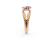 Halo Engagement Ring Setting for Fancy Pink Oval Center with Rope Twist Split Shank and Prong Head in Rose Gold