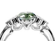 Cluster Engagement Ring Setting for Fancy Green Oval Center with Bezel Accent Clusters and Prong Head in White Gold