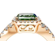 Halo Engagement Ring Setting for Fancy Green Asscher Cut Center with Wide-Open Pave Split Shank and Prong Head in Rose Gold