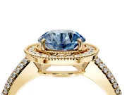 Milgrain Halo Engagement Ring Setting for Fancy Blue Round Cut Center with Three-Sided Pave Band and Prong Head in Yellow Gold