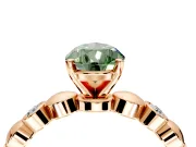 Solitaire Engagement Ring Setting for Fancy Green Pear-Shaped Center with Beaded Bezel Station Band and Prong Head in Rose Gold