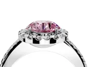 Pave Halo Engagement Ring Setting for Fancy Pink Round Cut Center with Single Row Pave Band and Prong Head in Platinum