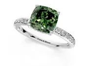 Solitaire Engagement Ring Setting for Fancy Green Cushion Cut Center with Fine Pave Band and Prong Head in Sterling Silver