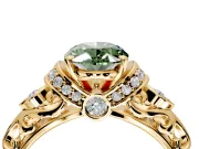 Solitaire Engagement Ring Setting for Fancy Green Oval Center with Filigree Band and Prong Head in Yellow Gold