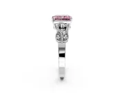 Leaf Engagement Ring Setting for Fancy Pink Radiant Cut Center with Milgrain Accent Band and Prong Head in Platinum