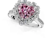 Milgrain Halo Engagement Ring Setting for Fancy Pink Heart-Shaped Center with Bezel Point Accents and Prong Head in Platinum