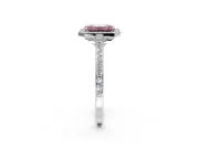 Halo Engagement Ring Setting for Fancy Pink Emerald Cut Center with Pave Accents, Heart Basket and Prong Head in Platinum