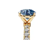 Open Basket Engagement Ring Setting for Fancy Blue Round Cut Center with Pave Band and Prong Head in Yellow Gold