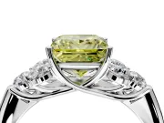Cluster Engagement Ring Setting for Fancy Yellow Princess Cut Center with Round Cut Accent Frame and Prong Head in Platinum