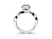 Crossover Engagement Ring Setting for Fancy Blue Asscher Cut Center with Pave and Plain Strands and Prong Head in Sterling Silver