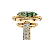 Milgrain Halo Engagement Ring Setting for Fancy Green Oval Center with Three-Sided Pave Band and Prong Head in Yellow Gold