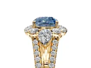 Halo Engagement Ring Setting for Fancy Blue Cushion Cut Center with Two-Strand Split Shank and Prong Head in Yellow Gold