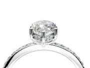 Solitaire Engagement Ring Setting for Marquise Center with Fine Pave Band and Prong Head in White Gold