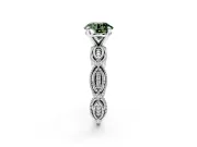 Solitaire Engagement Ring Setting for Fancy Green Round Cut Center with Marquise Panel Band and Prong Head in Sterling Silver