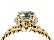 Halo Engagement Ring Setting for Fancy Green Oval Center with Rope Twist Split Shank and Prong Head in Yellow Gold