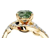 Solitaire Engagement Ring Setting for Fancy Green Cushion Cut Center with Filigree Band and Prong Head in Yellow Gold