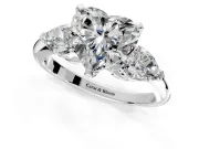 3 Stone Engagement Ring Setting for Heart-Shaped Center with Large Pear-Shaped Accents and Prong Head in Platinum