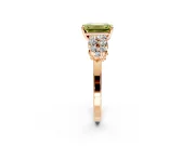 Cluster Engagement Ring Setting for Fancy Yellow Emerald Cut Center with 2-Row Shoulder Clusters and Prong Head in Rose Gold