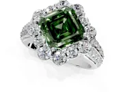 Large Accent Halo Engagement Ring Setting for Fancy Green Asscher Cut Center with Pave Split Shank and Prong Head in Platinum