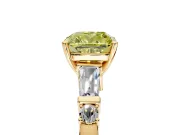 Bar-Set Engagement Ring Setting for Fancy Yellow Cushion Cut Center with Tapered Baguette Accents and Prong Head in Yellow Gold