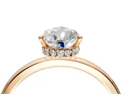 Hidden Halo Engagement Ring Setting for Pear-Shaped Center with Plain Band and Tall Prong Head in Rose Gold