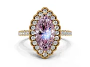 Milgrain Floral Halo Engagement Ring Setting for Fancy Pink Marquise Center with Pave Band and Prong Head in Yellow Gold