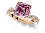 Solitaire Engagement Ring Setting for Fancy Pink Asscher Cut Center with Bar-Station Pave Twist and Prong Head in Rose Gold