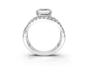 Solitaire Engagement Ring Setting for Asscher Cut Center with Wide-Open Split Shank and Prong Head in White Gold