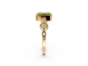 Vintage Station Engagement Ring Setting for Fancy Yellow Emerald Cut Center with Accents and Prong Head in Yellow Gold