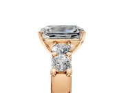 5 Stone Engagement Ring Setting for Emerald Cut Center with Plain Band and Prong Head in Rose Gold