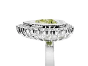 Halo Engagement Ring Setting for Fancy Yellow Heart-Shaped Center with Milgrain Bezel Rim, Plain Band and Prong Head in Sterling Silver