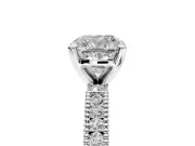 Solitaire Engagement Ring Setting for Cushion Cut Center with Milgrain-Edged Pave Band and Prong Head in Sterling Silver