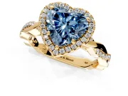 Halo Engagement Ring Setting for Fancy Blue Heart-Shaped Center with Pave and Plain Twist Band and Prong Head in Yellow Gold