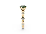 Solitaire Engagement Ring Setting for Fancy Green Round Cut Center with Beaded Bezel Station Band and Prong Head in Yellow Gold