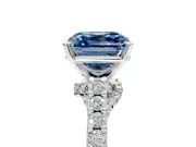 Solitaire Engagement Ring Setting for Fancy Blue Asscher Cut Center with Crossover Accents and Prong Head in Sterling Silver